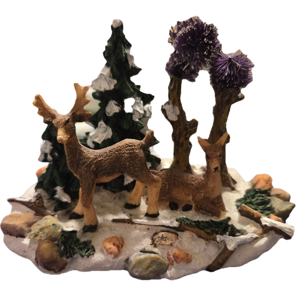 Holiday Time Winter Scene Deer Family Forest Figurine